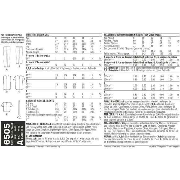 New Look Sewing Pattern 6505 Tops Leggings Girls Plus Size 8-16 - Picture 2 of 3